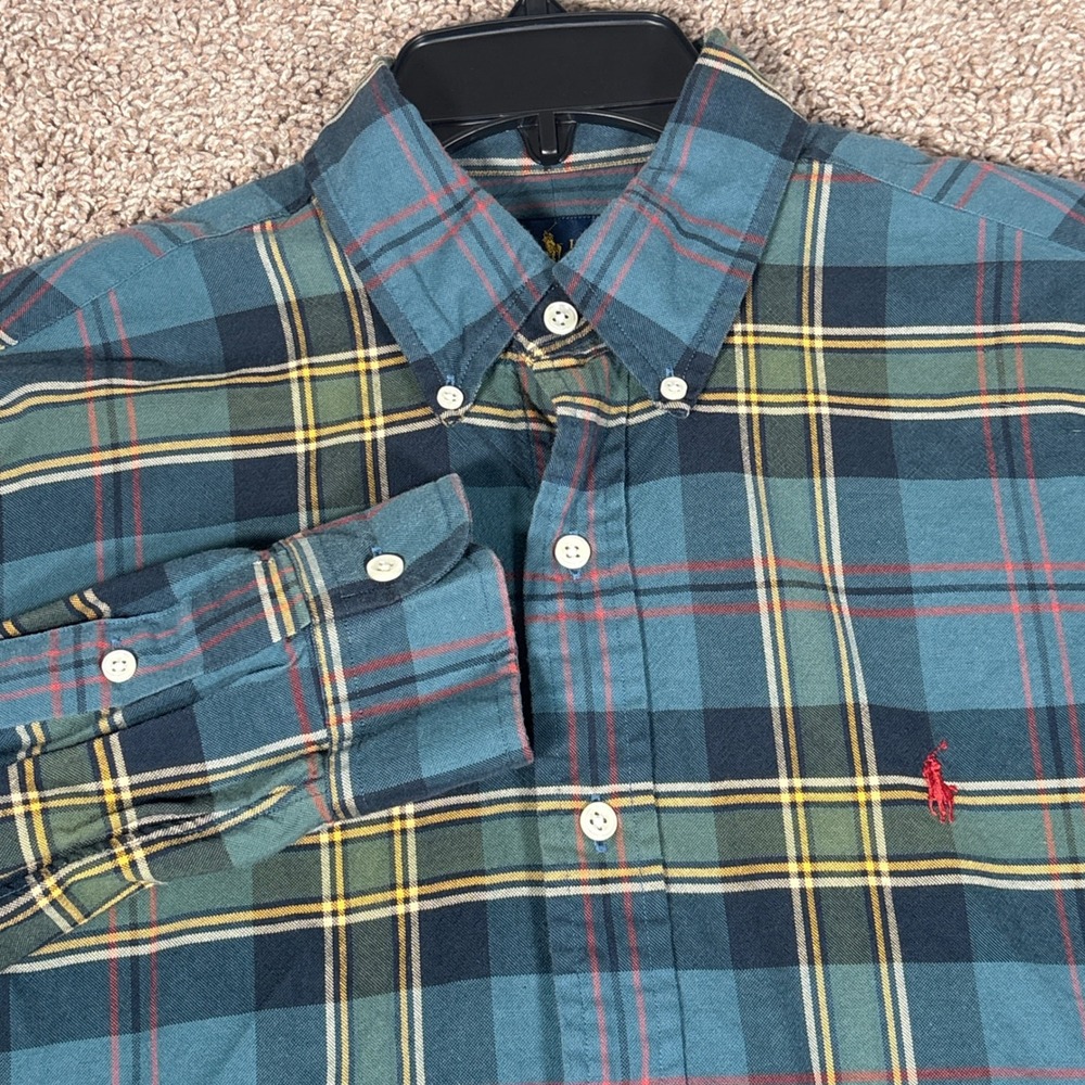 Polo Ralph Lauren Mens Plaid Button Down Shirt Teal Green Medium